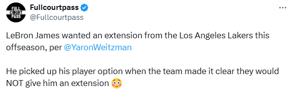 曝詹姆斯寻求续约遭湖人拒绝 高管:他想要效仿科比进行退役巡演